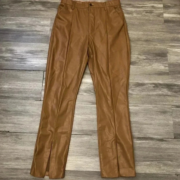 Abercrombie & Fitch Tan Faux Vegan Leather The Skinny Ultra High Rise Split 32 - Picture 2 of 10